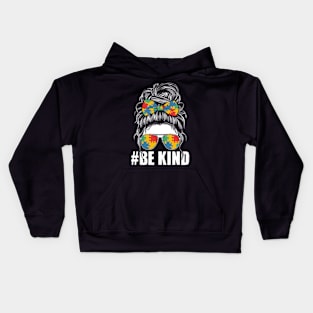 Be Kind Autism Awareness Messy Bun Girl Tees Kids Hoodie